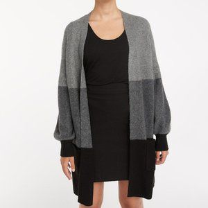 Striped Open Cardigan with Front Pockets - Medium